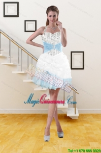 2015 Cheap Halter Top Dama Dress with Pick Ups and Beading