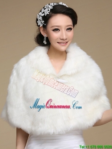 2015 Ivory Faux Fur Shawl With Button Front Closure