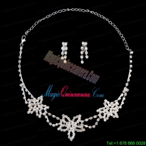 Exquisite Flower Shaped Rhinestone Wedding Jewelry Set Including Necklace And Earrings