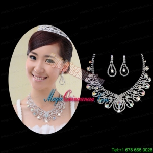 Shimmering Colorful Rhinestones Ladies Necklace and Earrings Jewelry Set