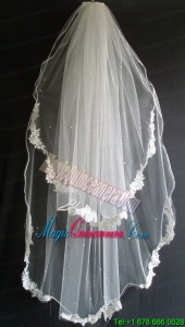 Lace Appliques And Beading Decorate Tulle Wedding Veil