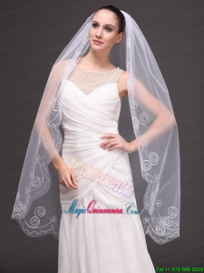 Romantic One-tier Cathedral Wedding Veil With Embroidery Edge