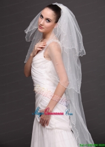 Three Tier Tulle With Pearls Drop Veil