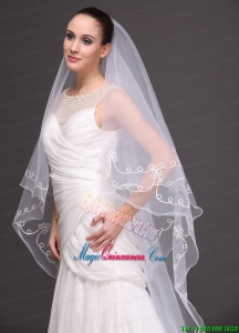 Two Tier Tulle With Pearls Fingertip Veil