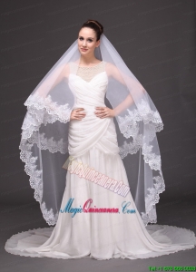 Lace Appliques Two-tier Tulle Drop Veil For Wedding