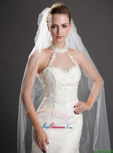 Two Tier Tulle With Pearls Fingertip Veil