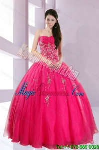 2015 Fshionable Strapless Hot Pink Quince Dresses with Appliques