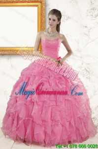 2015 Pretty Baby Pink Beading and Ruffles Quinceanera Dresses