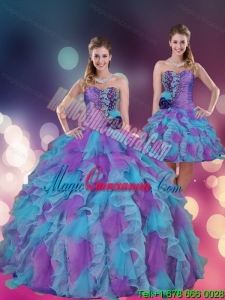 2015 Strapless Multi Color Quinceanera Dress with Beading and Ruffles