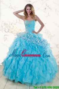 Baby Blue 2015 Prefect Sweet 16 Dresses with Beading and Ruffles