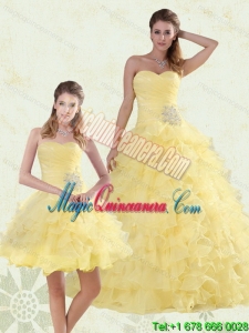 Beading and Ruffles Sweetheart Quinceanera Dress in Yellow
