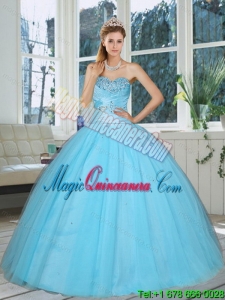 2015 Cute Sweetheart Beading Baby Blue Quinceanera Dress for 2015