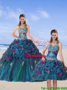 Multi Color 2015 Quinceanera Gown with Hand Made Flower and Pick Ups