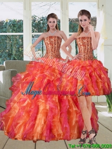 Multi Color Strapless Quinceanera Dress with Beading and Ruffles