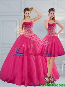 2015 Sweetheart Hot Pink Quinceanera Dress with Appliques and Beading