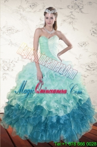2015 Decent Multi Color Dresses for Quince with Beading and Ruffles