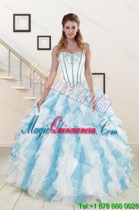 2015 Dramatic Appliques and Ruffles Quince Dresses in Multi Color
