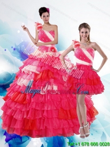 2015 Dramatic Multi Color Quince Dresses with Ruffled Layers and Beading