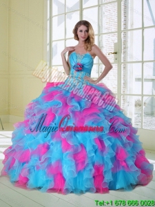 2015 Dramatic Multi Color Quinceanera Dress with Appliques and Ruffles