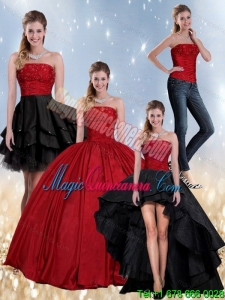 Dramatic Beading Strapless Ball Gown Dramatic Quinceanera Dress in Red and Black