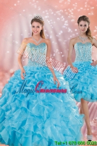 Brand New Baby Blue Quince Dresses with Beading and Ruffles