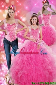 Decent Hot Pink 2015 Quinceanera Gown with Beading and Ruffles