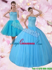 Dramatic Baby Blue Strapless Quinceanera Dress with Beading