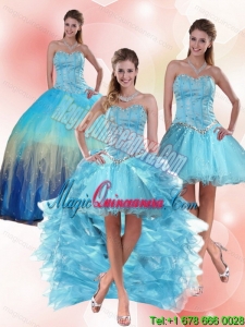 Dramatic Beading Sweetheart Multi Color Quinceanera Dress with Ruffles