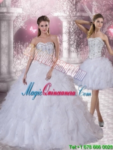 Dramatic Sweetheart White Quinceanera Dress with Ruffles and Beading