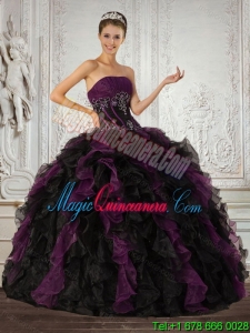 Strapless Multi Color Dramatic Quinceanera Dress with Ruffles and Embroidery