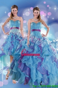 2015 Dramatic Multi Color Quince Dresses with Ruffles and Beading