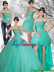 Detachable Appliques and Beading Strapless Sweet 15 Dress in Apple Green