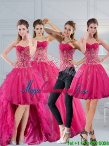 Detachable Hot Pink Sweetheart Quinceanera Dress with Appliques and Beading