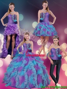 Detachable Multi Color Strapless Quinceanera Dress with Beading and Ruffles