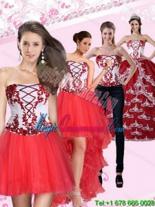 Detachable Multi Color Strapless Quinceanera Dress with Embroidery for 2015