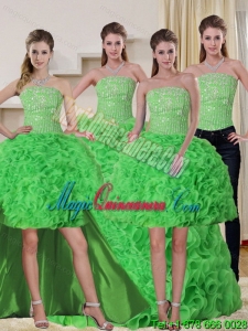 Detachable Spring Green Strapless Quinceanera Dress with Beading and Ruffles