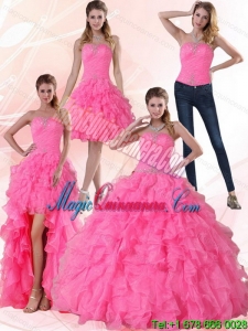 Detachable Strapless Floor Length Quinceanera Dress with Beading and Ruffles