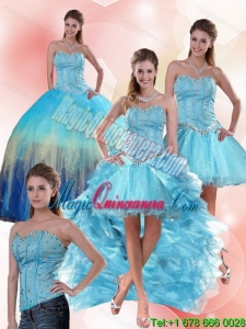 Multi Color Sweetheart Detachable Quinceanera Dress with Ruffles and Beading