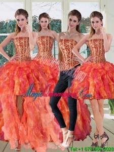Strapless Multi Color Detachable Dress for Quinceanera with Beading and Ruffles