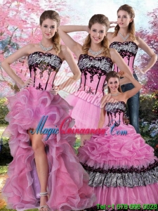 Detachable Zebra Printed Multi Color Detachable Quinceanera Dress with Pick Ups and Appliques