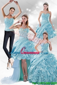 2015 Detachable Made Aqua Blue Quiceanera Dresses in Taffeta
