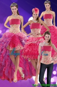 Detachable Beading and Lace Quinceanera Dresses in Hot Pink