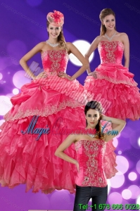 Detachable Hot Pink Quince Dresses with Ruffles and Appliques