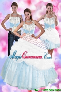 Detachable Multi Color Quince Dresses with Pick Ups and Beading