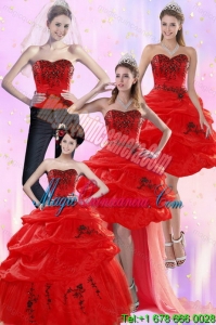 Detachable Red Quinceanera Dresses with Appliques and Pick Ups for 2015