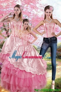 Pink Strapless Detachable Quinceanera Dresses with Embroidery and Ruffles