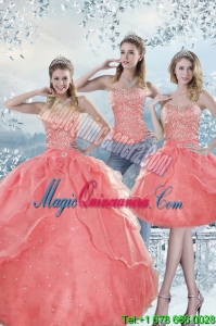 2015 Detachable Watermelon Quinceanera Dresses with Beading