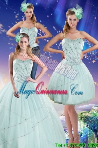 Apple Green Strapless Detachable Quinceanera Dresses with Beading