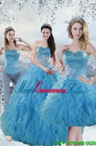 Baby Blue Detachable Quince Dresses with Beading and Ruffles