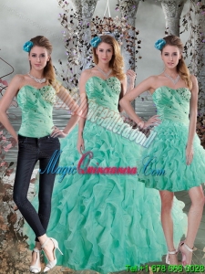 Detachable Aqua Blue Quinceanera Dresses with Beading and Ruffles